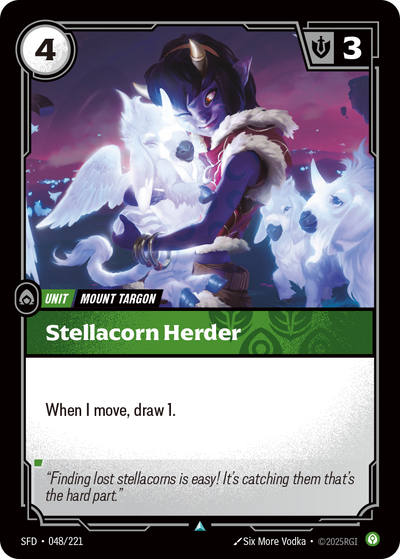 Riftbound Unit: Stellacorn Herder. When I move, draw 1.