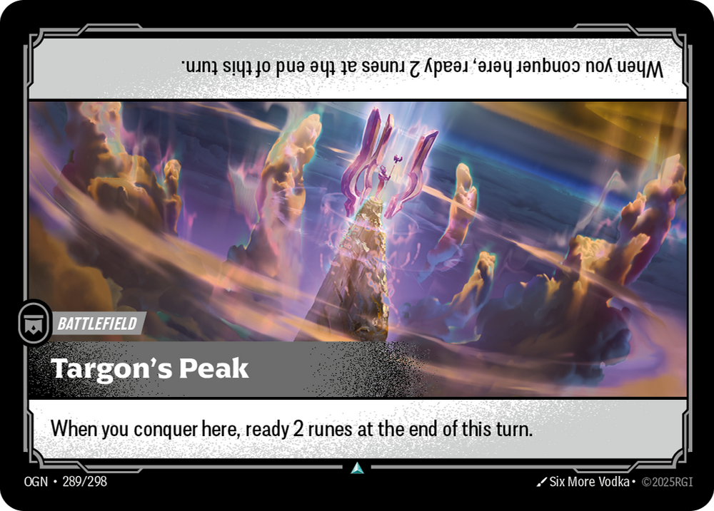 Riftbound Battlefield: Targon's Peak. When you conquer here, ready 2 runes at the end of this turn.