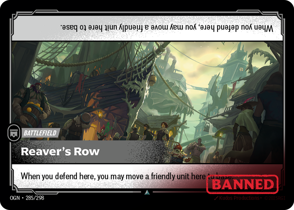 Riftbound Battlefield: Reaver's Row. When you defend here, you may move a friendly unit here to base.