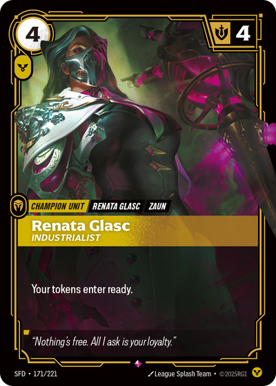 Riftbound Unit: Renata Glasc, Industrialist. Your tokens enter ready.